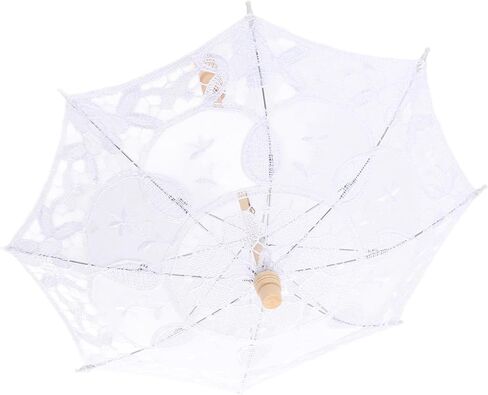 Zerodis Umbrellas Bridal Parasol for Wedding Photography Party Decor with Wooden Stand Delicate Graceful Canopy Elegant Stylish Design Lace Umbrella Mini in Kuwait