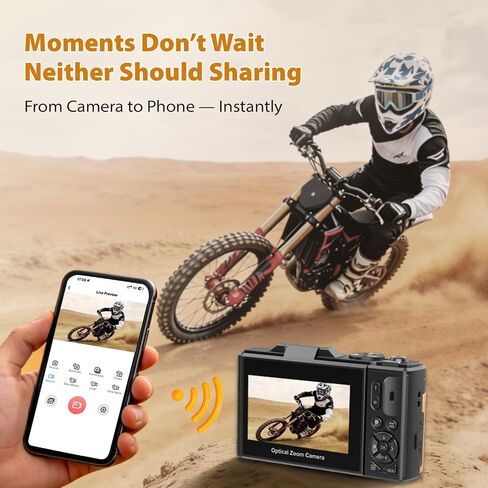 5K Digital Camera for Photography, 80MP Vlogging Camera for YouTube | 12 Optical Zoom, Autofocus, 3" 180° Flip Screen, Retractable Lens, Flash, 16GB Micro SD Card & 2 Batteries in Kuwait