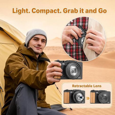 5K Digital Camera for Photography, 80MP Vlogging Camera for YouTube | 12 Optical Zoom, Autofocus, 3" 180° Flip Screen, Retractable Lens, Flash, 16GB Micro SD Card & 2 Batteries in Kuwait