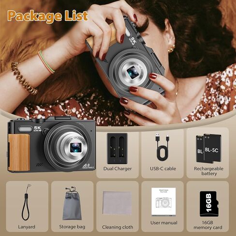 5K Digital Camera for Photography, 80MP Vlogging Camera for YouTube | 12 Optical Zoom, Autofocus, 3" 180° Flip Screen, Retractable Lens, Flash, 16GB Micro SD Card & 2 Batteries in Kuwait