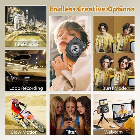 5K Digital Camera for Photography, 80MP Vlogging Camera for YouTube | 12 Optical Zoom, Autofocus, 3" 180° Flip Screen, Retractable Lens, Flash, 16GB Micro SD Card & 2 Batteries in Kuwait