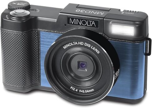 Minolta 30MP Digital Camera – 2.7K Ultra HD Video, 3-inch 180° LCD Screen, Face Detection, Anti-Shake, 9 Scene Modes, Photo Burst, Panorama, CMOS Sensor, 32GB Card (Black) in Kuwait