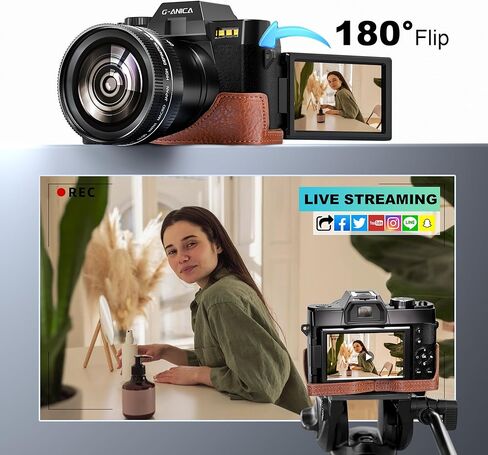 5K&64MP Digital Cameras for Photography, 16X Zoom, WiFi, 180° Flip Screen, Autofocus, Anti-Shake, Wide-Angle & Macro Lens, Built-in Fill Light, PU Leather Case, 64GB Card & 2 Batteries (Black) in Kuwait