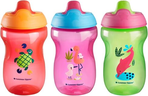 Tommee Tippee Toddler Sippee Cup, Spout, 9m+, Non-Spill, 10oz | Pack of 3, Bite-Resistant Spout, Easy to Hold, Leak-Proof, Red, Purple & Green, BPA Free in Kuwait