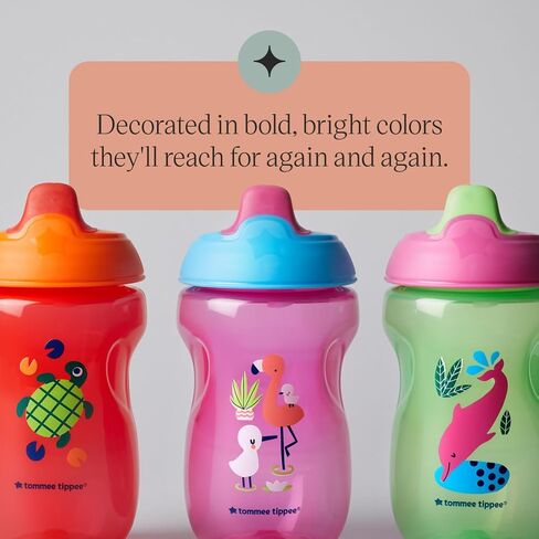 Tommee Tippee Toddler Sippee Cup, Spout, 9m+, Non-Spill, 10oz | Pack of 3, Bite-Resistant Spout, Easy to Hold, Leak-Proof, Red, Purple & Green, BPA Free in Kuwait