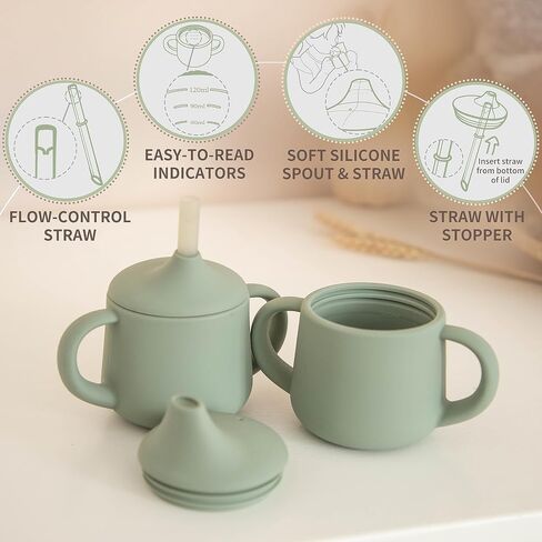 Moonkie Silicone Baby Sippy Cups | 3 Stages Training Cup Straw Cup for Infants Toddlers and Kid | 4 oz 1Pack in Kuwait