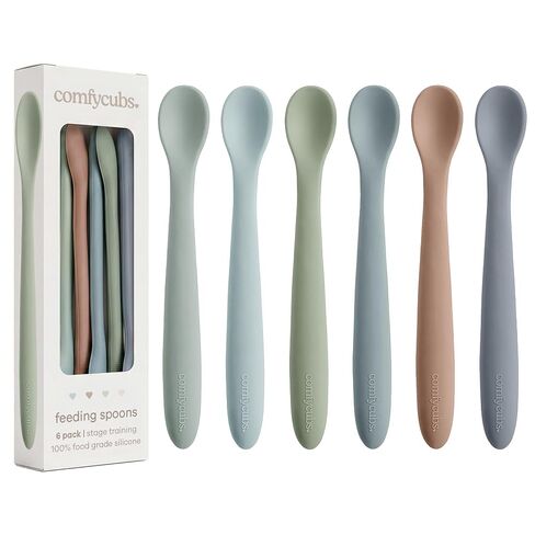 Comfy Cubs Silicone Baby Spoons Set 6-Pack, Sand 6.46 x 0.95 in – BPA Free, Soft Gum-Safe Toddler Eating Essentials – Lightweight & Flexible Baby Spoons, Dishwasher Safe, Fun Utensils for Babies in Saudi Arabia