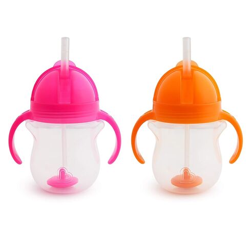 Munchkin Happy Snacker Toddler Cups and Snack Containers - 7oz Any Angle Weighted Straw Trainer Cup and 9oz Snack Catchers, Purple/Pink in Kuwait