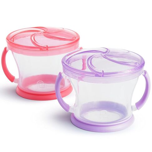 Munchkin Happy Snacker Toddler Cups and Snack Containers - 7oz Any Angle Weighted Straw Trainer Cup and 9oz Snack Catchers, Purple/Pink in Kuwait