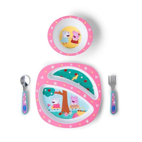 The First Years Peppa Pig Toddler Dinnerware Set - Includes Plate, Divided Bowl, and Utensils - Dishwasher Safe Toddler Feeding Supplies Made Without BPA - 4 Count in Kuwait