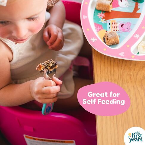 The First Years Peppa Pig Toddler Dinnerware Set - Includes Plate, Divided Bowl, and Utensils - Dishwasher Safe Toddler Feeding Supplies Made Without BPA - 4 Count in Kuwait