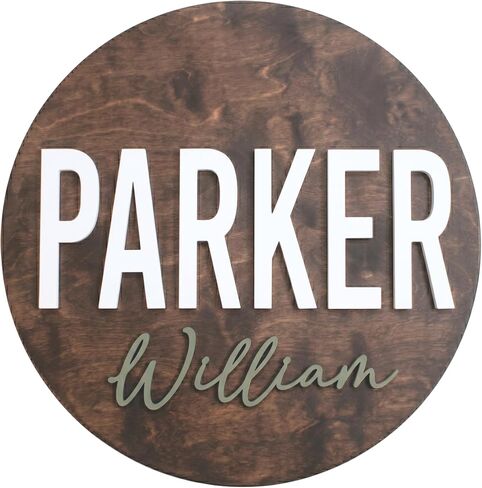 Round Name Sign for Nursery, Baby Name Sign, Wooden Name Plaque for Kids Room Decor, Round 3D Nursery Wall Art, 30 Font Colors, Various Wood Stains, Custom Fonts in Kuwait