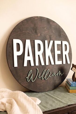 Round Name Sign for Nursery, Baby Name Sign, Wooden Name Plaque for Kids Room Decor, Round 3D Nursery Wall Art, 30 Font Colors, Various Wood Stains, Custom Fonts in Kuwait