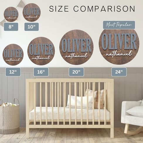 Round Name Sign for Nursery, Baby Name Sign, Wooden Name Plaque for Kids Room Decor, Round 3D Nursery Wall Art, 30 Font Colors, Various Wood Stains, Custom Fonts in Kuwait