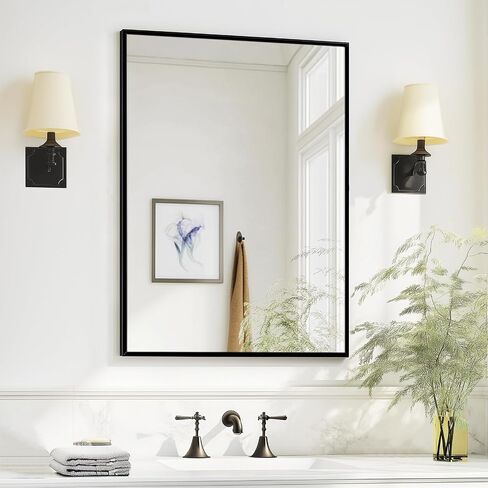 Bathroom Vanity Mirror, 16x24 inch Black Wall Mirror, Metal Frame | Matte Black Metal Frame, High Definition Mirror, Rectangular Mirror for Vanity, Bathroom, Nursery, Baby Room, Wall Décor in Saudi Arabia
