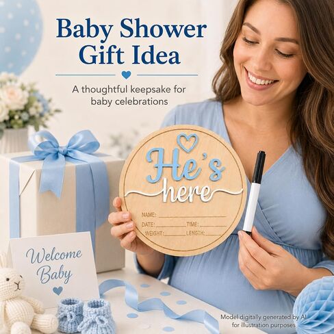 Baby Announcement Sign, Wooden He's here Newborn Signs, ​5.9 Inch Birth Announcement Sign, Gender Reveal Signs, He's here Decoration, Welcome Newborn Arrival To World in Kuwait