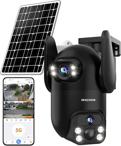 Security Cameras Outdoor Wireless WiFi,5G/2.4G Cameras for Home Security Solar Power with Dual Lens,Motion Detection,Night Vision,2-Way Audio,Weather Proof, in Kuwait