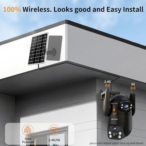 Security Cameras Outdoor Wireless WiFi,5G/2.4G Cameras for Home Security Solar Power with Dual Lens,Motion Detection,Night Vision,2-Way Audio,Weather Proof, in Kuwait