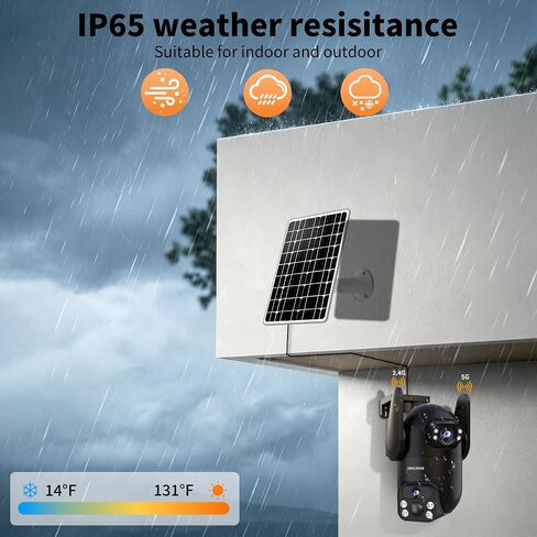Security Cameras Outdoor Wireless WiFi,5G/2.4G Cameras for Home Security Solar Power with Dual Lens,Motion Detection,Night Vision,2-Way Audio,Weather Proof, in Kuwait