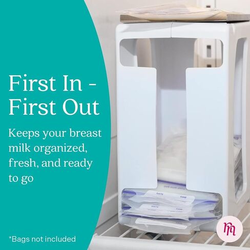 Nurse & Nourish Breast Milk Storage Tower & Freezer Organizer Bin - Space-Saving Rack for Breast Milk Storage Bags - Flat-Freeze Tray for Freezer Bins - First-In, First-Out for Baby Essentials - White in Kuwait