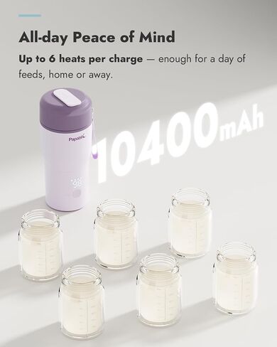 Papablic Portable Bottle Warmer, 4 Temp Settings, Baby Milk Warmer, Purple | 85W Fast Heating | Rechargeable | Wide Mouth & Easy Cleaning | Adjustable Temperature Control | Fits Car Cup Holder in Saudi Arabia