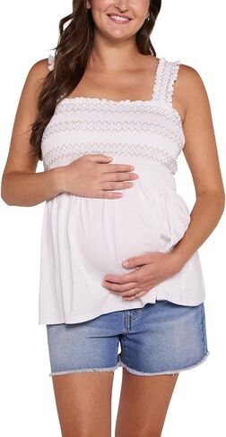 Motherhood Maternity Women's Babydoll Sleeveless Smocked Embroidery Pregnancy Tank Top in Kuwait