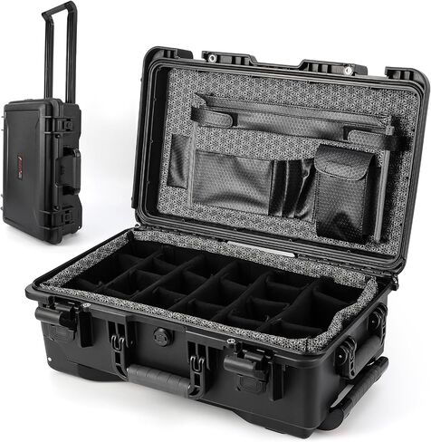 Protective Case,Heavy Duty Protective Dry Box Case with Padded Dividers and Wheels,Waterproof Travel Camera Case Dustproof and Impact Resistant,22" x 14" x 9",for Travel, Hunt in Kuwait
