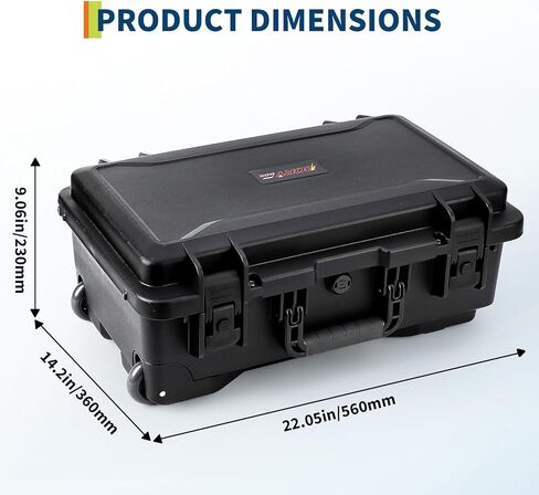 Protective Case,Heavy Duty Protective Dry Box Case with Padded Dividers and Wheels,Waterproof Travel Camera Case Dustproof and Impact Resistant,22" x 14" x 9",for Travel, Hunt in Kuwait