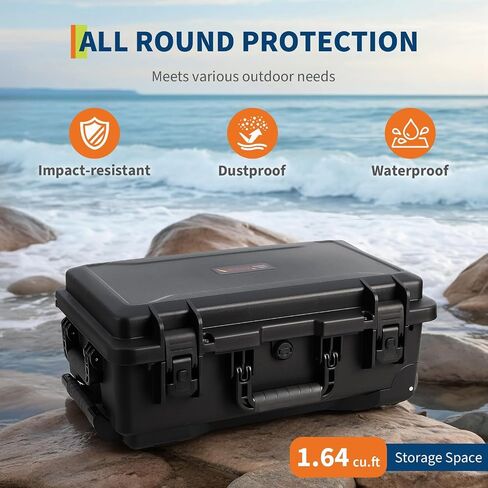 Protective Case,Heavy Duty Protective Dry Box Case with Padded Dividers and Wheels,Waterproof Travel Camera Case Dustproof and Impact Resistant,22" x 14" x 9",for Travel, Hunt in Kuwait