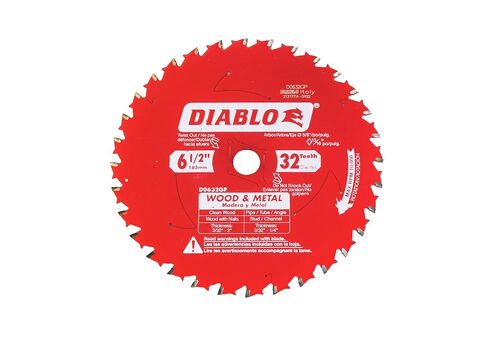 Diablo 6.5 in 32t Carbide Wood and Metal Saw Blade (2 Pack) | 6.5 Diameter, 32t Tico Carbide C-Atb Teeth, 5/8 Arbor, Tri-Metal Brazing, Perma-Shield, Multi-Purpose in Kuwait