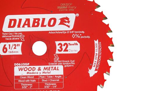 Diablo 6.5 in 32t Carbide Wood and Metal Saw Blade (2 Pack) | 6.5 Diameter, 32t Tico Carbide C-Atb Teeth, 5/8 Arbor, Tri-Metal Brazing, Perma-Shield, Multi-Purpose in Kuwait