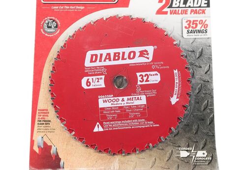 Diablo 6.5 in 32t Carbide Wood and Metal Saw Blade (2 Pack) | 6.5 Diameter, 32t Tico Carbide C-Atb Teeth, 5/8 Arbor, Tri-Metal Brazing, Perma-Shield, Multi-Purpose in Kuwait