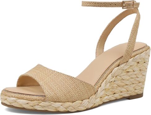 Marc Ford Wedge Sandals For Women Summer Raffia Espadrille Platform Ankle Strap Wedges Comfortable Sandals Stylish Open Toe Beach Casual Raffia Wedges Heels 3" in Kuwait
