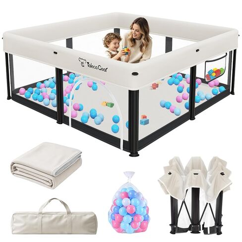 TOREVSIOR Foldable Baby Playpen with Mat, 50"×50" Collapsible Play Pen for Babies and Toddlers, Indoor & Outdoor Kids Safety Play Pen, Portable Play Yard, Foldable Baby Playpen with 50 Ocean Balls in Kuwait