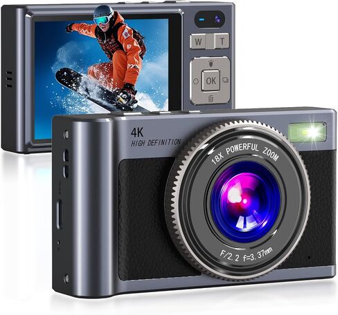 Forc Digital Camera,4K Camara de Fotos with 64GB Card | 18X Zoom Anti-Shake Video,Vintage Camera for Camping Traveling Vlogging &Teen Parties,Portable for Kids Girls Boys Gifts in Kuwait