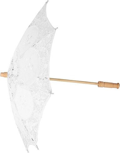 Handmade Lace Umbrella for Wedding Bride Photography | Silk Parasol with Solid Wood Handle | Elegant Photo Prop for Bridal Shower/Beach/Garden | 20.9 Inch Large, Beige or White (Large 24 Inch) in Kuwait