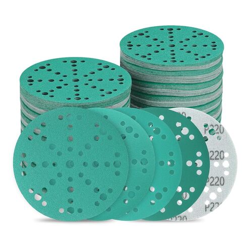 6 Inch 17 Hole Zirconia Hook & Loop Sanding Discs Assortment - 80, 120, 150, 180,220 Grit (10/Each), Heavy-Duty Polyester Film Backing, Wet Dry Anti-Clog for Random Orbital Sanders - 50 Pack in Saudi Arabia