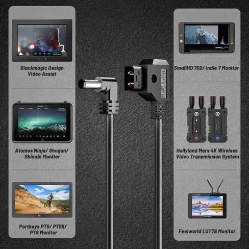 Alvin's Cables AlvinTap (Protective DTap) to 2.1 DC 12v Right Angle Cable for Blackmagic Video Assist, Atomos Shogun, SmallHD 702 Monitor 60cm|23.6in in Kuwait