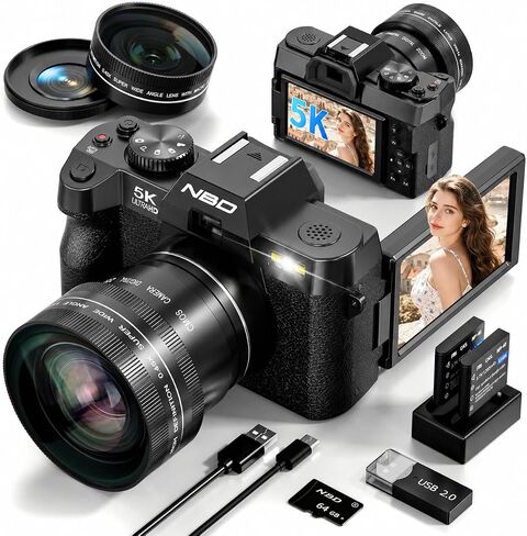 5K Digital Cameras for Photography 64MP - 16X Zoom, WiFi, with 32GB TF Card, Macro Lens & Wide-Angle, Autofocus & Anti-Shake, Vlogging Camera for YouTube Travel(Silver) in Kuwait