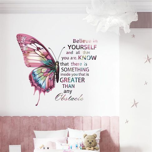 Colorful Butterfly Wall Stickers Inspirational Quotes Wall Decals | Motivational Removable Vinyl Peel and Stick for Boys Girls Living Room Bedroom Nursery Kids Room Art Home Decor in Kuwait