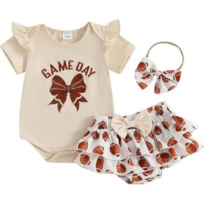 Newborn Baby Girl Football Outfit Rugby Long Sleeve Romper Bodysuit Bloomers Shorts Set Cute Fall Winter Clothes in Kuwait