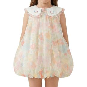 DAVE&BELLA Toddler Girl Tulle Dress Bubble Sleeveless Floral Print Sundress | Peter Pan Collar Princess Dress with Cotton Lining Summer Outfits for Birthday Party Wedding Beach in Kuwait