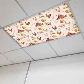 Farm Animals Magnetic Fluorescent Light Covers for Ceiling Lights 2x4 Ft,Country Barn Sheep Rooster Pig Flowers Black Office Kitchen Drop Ceiling Light Covers Lighting Filters Shade Panel 2PCSs in Saudi Arabia