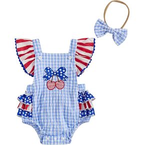 4th of July Baby Girl Outfits American Flag Bubble Romper in Saudi Arabia