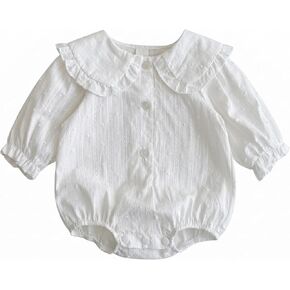 Newborn Girl Clothes White Ruffle Collar Long Sleeve Baby Girl Romper, 0-18 Months in Saudi Arabia