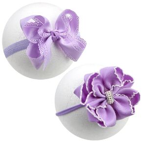2PCS Pink Baby Girls Bow Headbands Nylon Hairbands Elastic Hair Accessories | Handmade Boutique Soft Stretchy Nylon Baby Headbands with Scalloped Eyelet Lace and Pearl Flower Bows for Infants Toddlers in Kuwait
