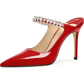 Esvowido Mule Heels for Women Pointed Toe Rhinestone Crystal Strap Closed Sandals 4 Inch Stiletto High Heel Slip-On Backless Dress Pumps for Wedding Party Prom in Saudi Arabia