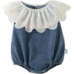 HOOLCHEAN Baby Girl Denim Lace Romper Infant Sleeveless Summer Bubble Romper with Ruffle Collar in Saudi Arabia