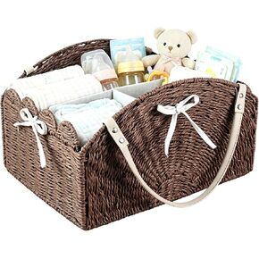 Large Baby Diaper Caddy, Paper Rope Storage Baskets Nursery Bin with Removable Divider, Portable Car Organizer for Diapers, Baby Shower Gifts, Newborn Essentials Must Haves (Light beige) in Kuwait