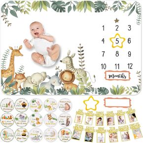 Baby Monthly Milestone Blanket 60"x40" Soft Flannel, 1-12 Months Growth Chart with Photo Banners & Milestone Cards, Newborn Photography Backdrop Baby Keepsake Photo Prop for Baby Boy in Kuwait